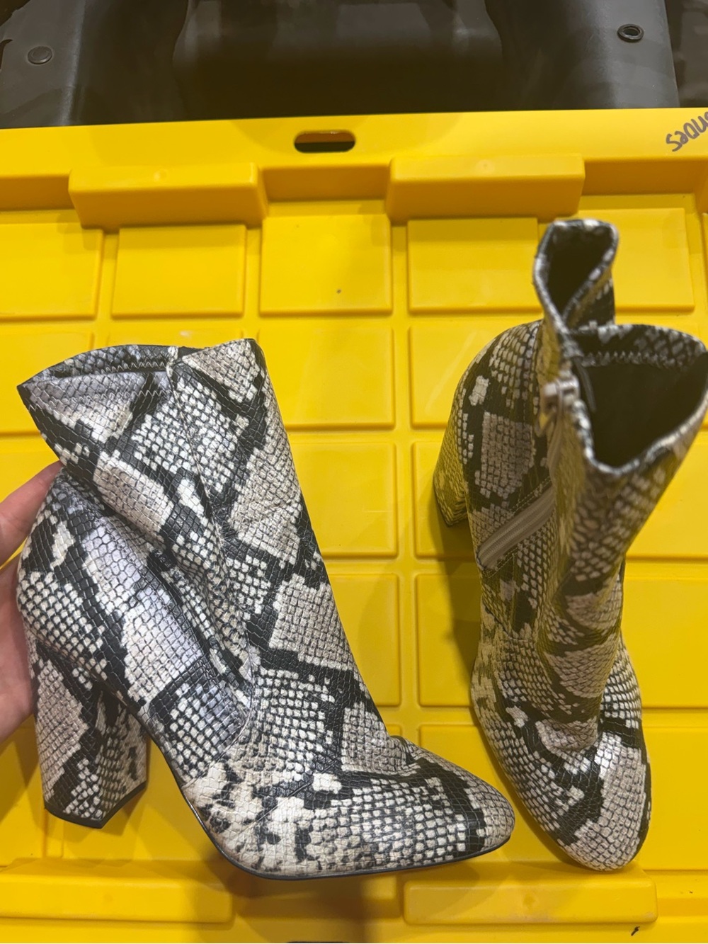 Aldo Snake-Print Block Heel Ankle Boots - Black & White